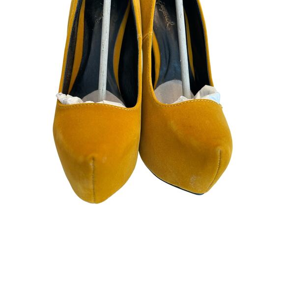 Qupid Marquise06 Velvet Platform Stiletto Pumps High Heel SZ 6.5 Brown Mustard - Picture 6 of 11